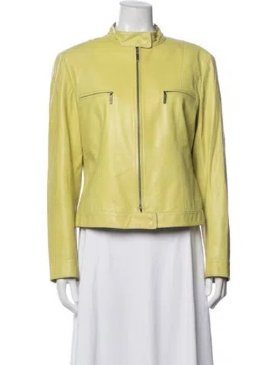 Pre-owned Lafayette 148 Leather Biker Jacket In Green
