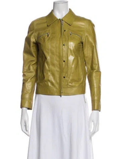 Pre-owned Lafayette 148 Leather Biker Jacket In Green