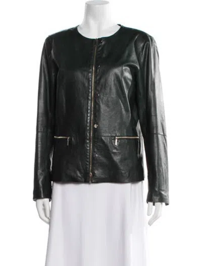 Pre-owned Lafayette 148 Leather Biker Jacket In Green