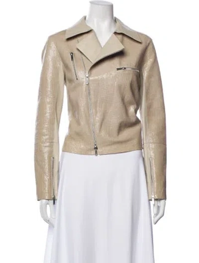 Pre-owned Lafayette 148 Leather Biker Jacket In Neutral