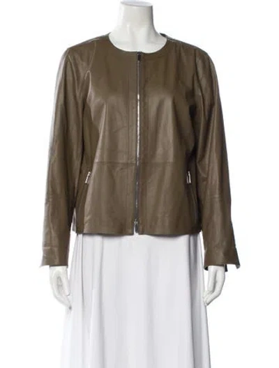 Pre-owned Lafayette 148 Leather Biker Jacket In Neutral
