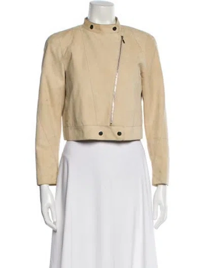 Pre-owned Lafayette 148 Leather Biker Jacket In Neutral