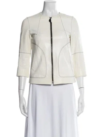 Pre-owned Lafayette 148 Leather Biker Jacket In Neutral