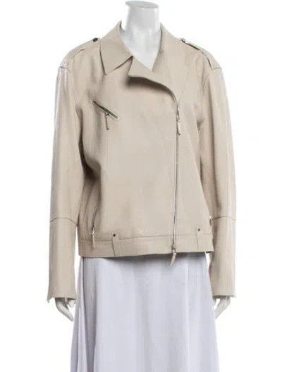 Pre-owned Lafayette 148 Leather Biker Jacket In Neutrals