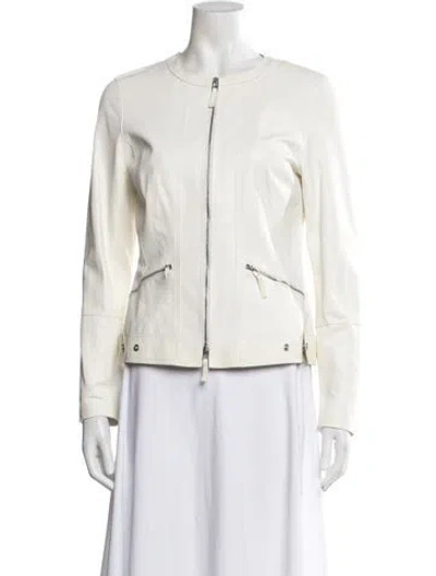 Pre-owned Lafayette 148 Leather Biker Jacket In Neutrals