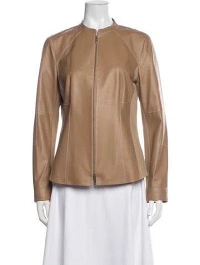 Pre-owned Lafayette 148 Leather Biker Jacket In Neutrals
