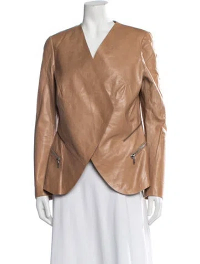 Pre-owned Lafayette 148 Leather Biker Jacket In Neutrals