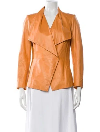 Pre-owned Lafayette 148 Leather Biker Jacket In Orange