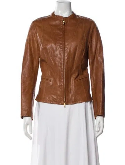 Pre-owned Lafayette 148 Leather Biker Jacket In Orange