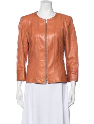 Pre-owned Lafayette 148 Leather Biker Jacket In Orange