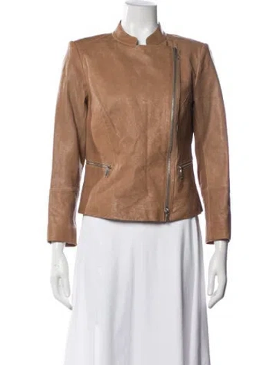 Pre-owned Lafayette 148 Leather Biker Jacket In Orange