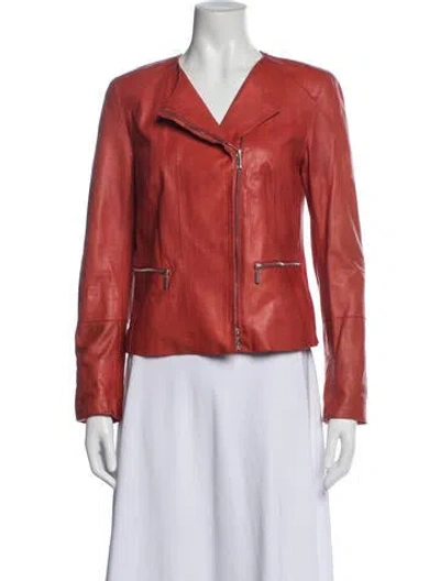 Pre-owned Lafayette 148 Leather Biker Jacket In Orange