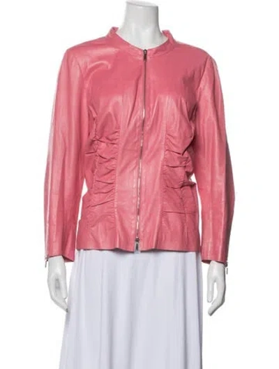 Pre-owned Lafayette 148 Leather Biker Jacket In Pink