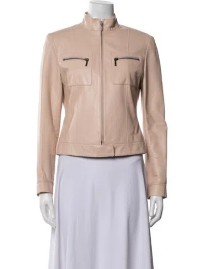 Pre-owned Lafayette 148 Leather Biker Jacket In Pink