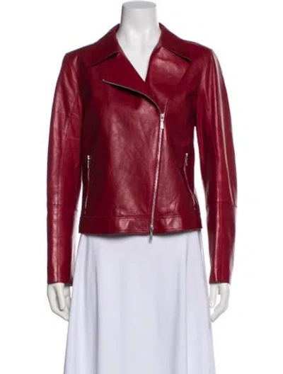Pre-owned Lafayette 148 Leather Biker Jacket In Red