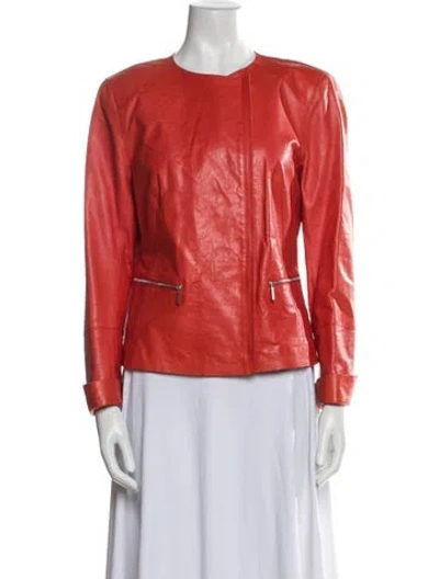 Pre-owned Lafayette 148 Leather Biker Jacket In Red