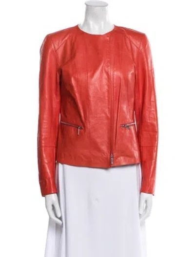 Pre-owned Lafayette 148 Leather Biker Jacket In Red