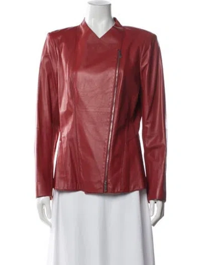 Pre-owned Lafayette 148 Leather Biker Jacket In Red