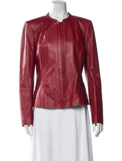 Pre-owned Lafayette 148 Leather Biker Jacket In Red