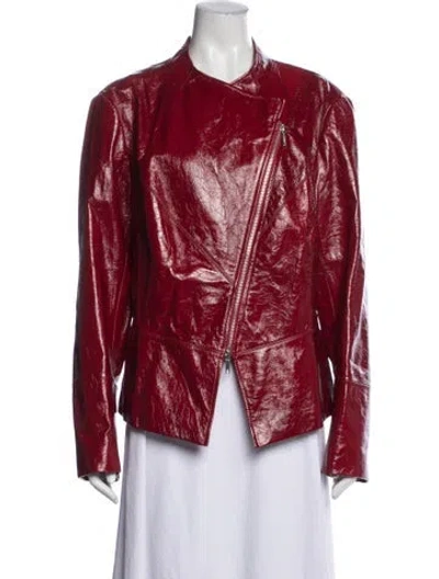 Pre-owned Lafayette 148 Leather Biker Jacket In Red