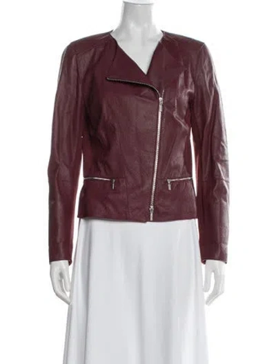 Pre-owned Lafayette 148 Leather Biker Jacket In Red