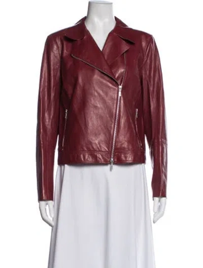 Pre-owned Lafayette 148 Leather Biker Jacket In Red