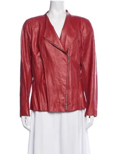 Pre-owned Lafayette 148 Leather Biker Jacket In Red