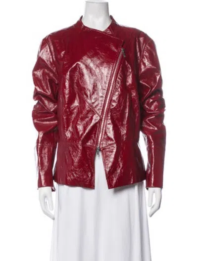 Pre-owned Lafayette 148 Leather Biker Jacket In Red