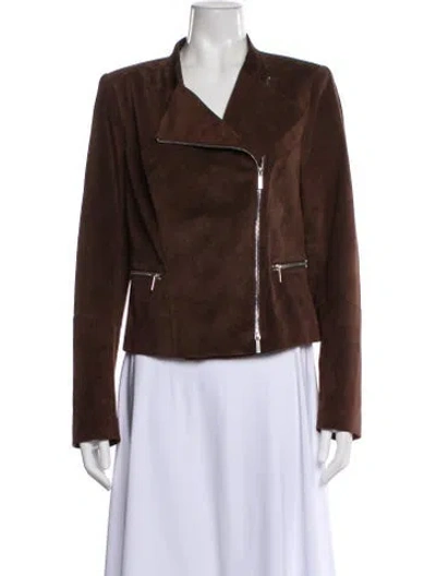 Pre-owned Lafayette 148 Leather Biker Jacket W/ Tags In Brown