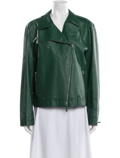 Pre-owned Lafayette 148 Leather Biker Jacket W/ Tags In Green