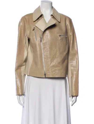 Pre-owned Lafayette 148 Leather Biker Jacket W/ Tags In Neutrals
