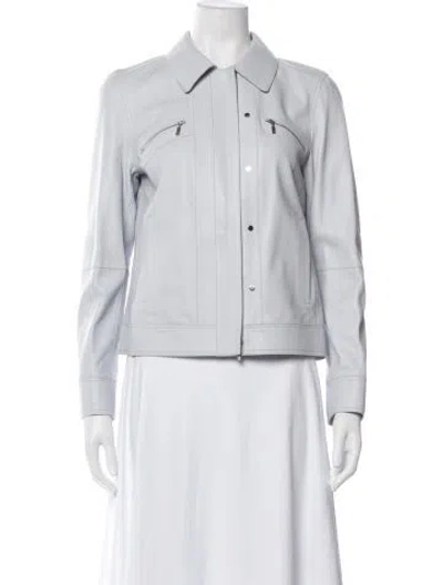 Pre-owned Lafayette 148 Leather Biker Jacket In White