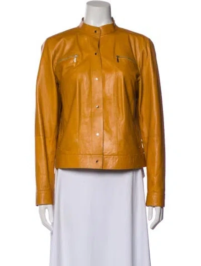 Pre-owned Lafayette 148 Leather Biker Jacket In Yellow