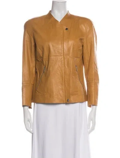 Pre-owned Lafayette 148 Leather Biker Jacket In Yellow
