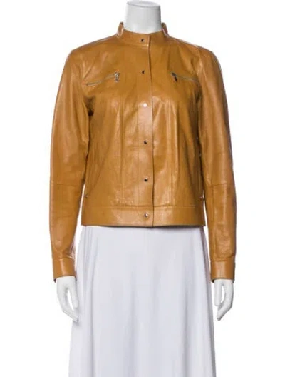 Pre-owned Lafayette 148 Leather Biker Jacket In Yellow