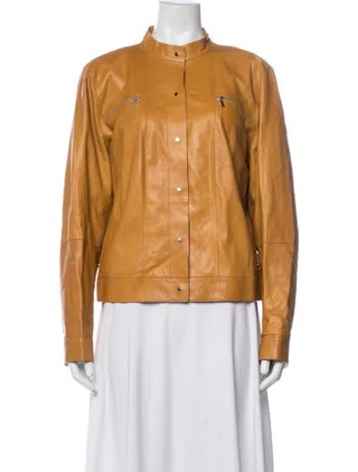 Pre-owned Lafayette 148 Leather Biker Jacket In Yellow