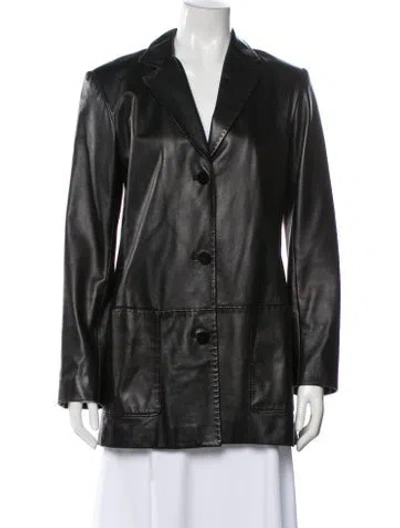 Pre-owned Lafayette 148 Leather Blazer In Black