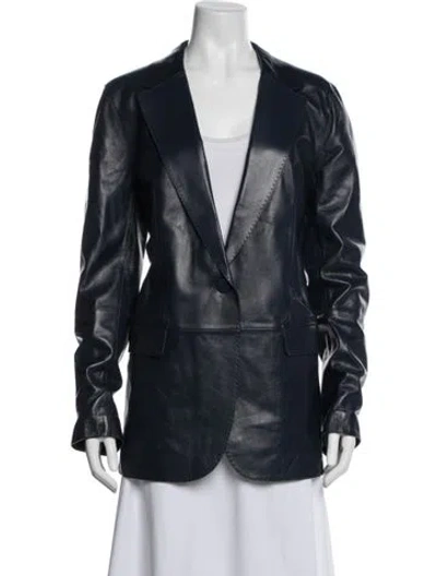 Pre-owned Lafayette 148 Leather Blazer In Blue