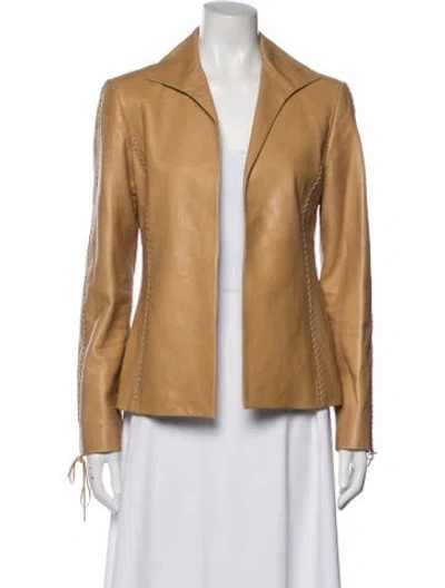 Pre-owned Lafayette 148 Leather Blazer In Brown