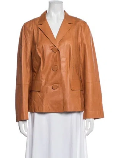 Pre-owned Lafayette 148 Leather Blazer In Brown