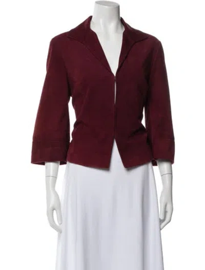 Pre-owned Lafayette 148 Leather Blazer In Burgundy