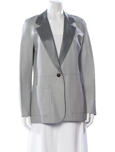 Pre-owned Lafayette 148 Leather Blazer In Gray