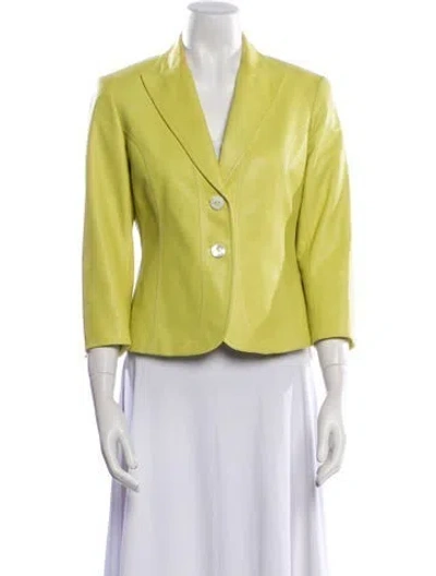 Pre-owned Lafayette 148 Leather Blazer In Green