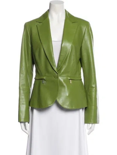 Pre-owned Lafayette 148 Leather Blazer In Green