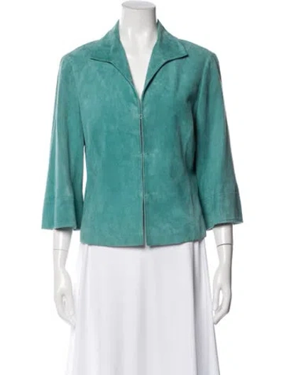 Pre-owned Lafayette 148 Leather Blazer In Green
