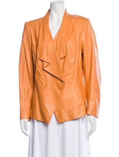 Pre-owned Lafayette 148 Leather Blazer In Orange