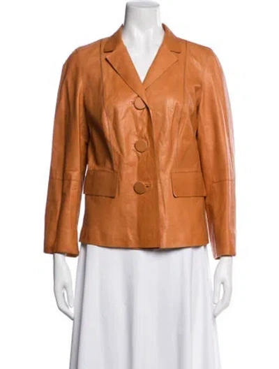 Pre-owned Lafayette 148 Leather Blazer In Orange