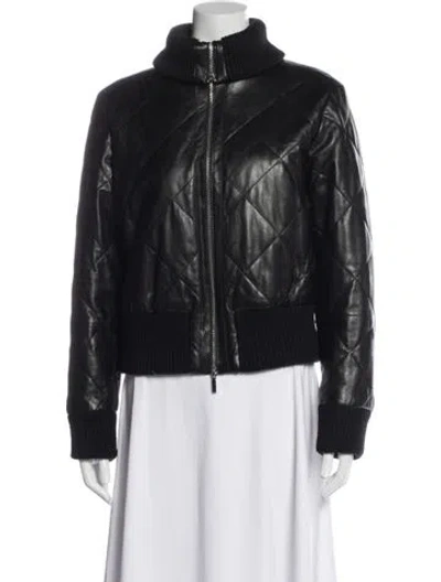 Pre-owned Lafayette 148 Leather Bomber Jacket In Black
