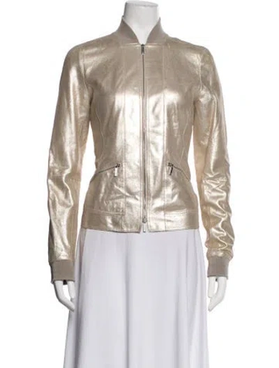 Pre-owned Lafayette 148 Leather Bomber Jacket In Neutrals