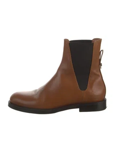 Pre-owned Lafayette 148 Leather Chelsea Boots In Brown